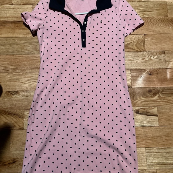 PINK TOMMY HILFIGER POLO DRESS WITH BLUE POLKA DOTS - Picture 2 of 3